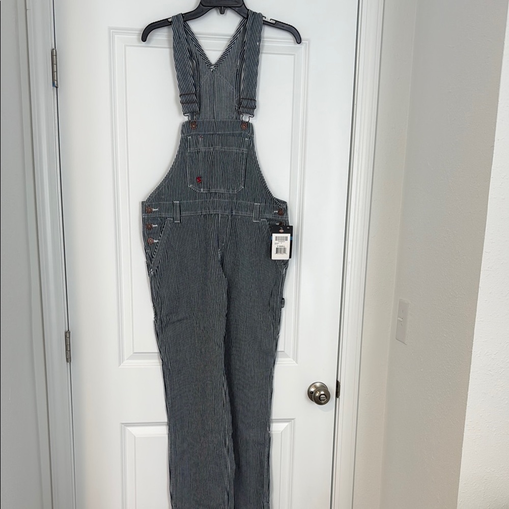Striped Carpenter Overalls - Slate Blue/White